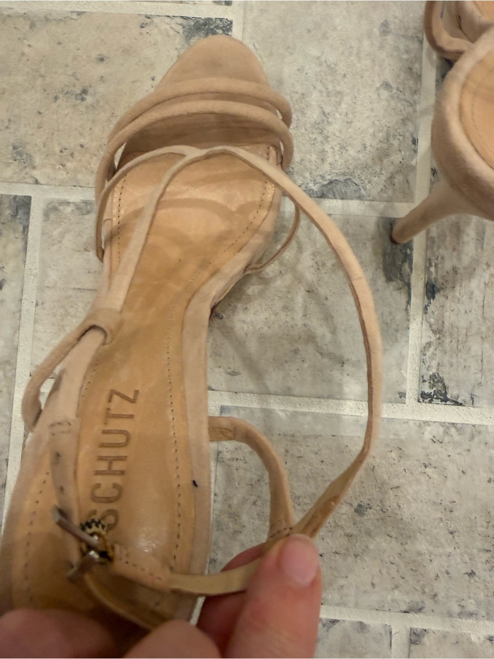 SCHUTZ Nude/Tan Strappy Suede Platform Stiletto Sandals with Dust Bag - Picture 13 of 15